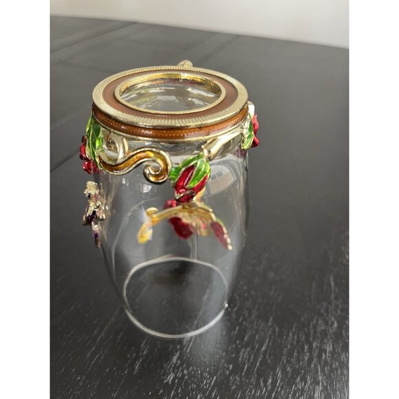 ARC France Glass Coffee Tea Cup Fairy Jeweled Enamel Red Rose Purple Butterfly - Picture 10 of 11